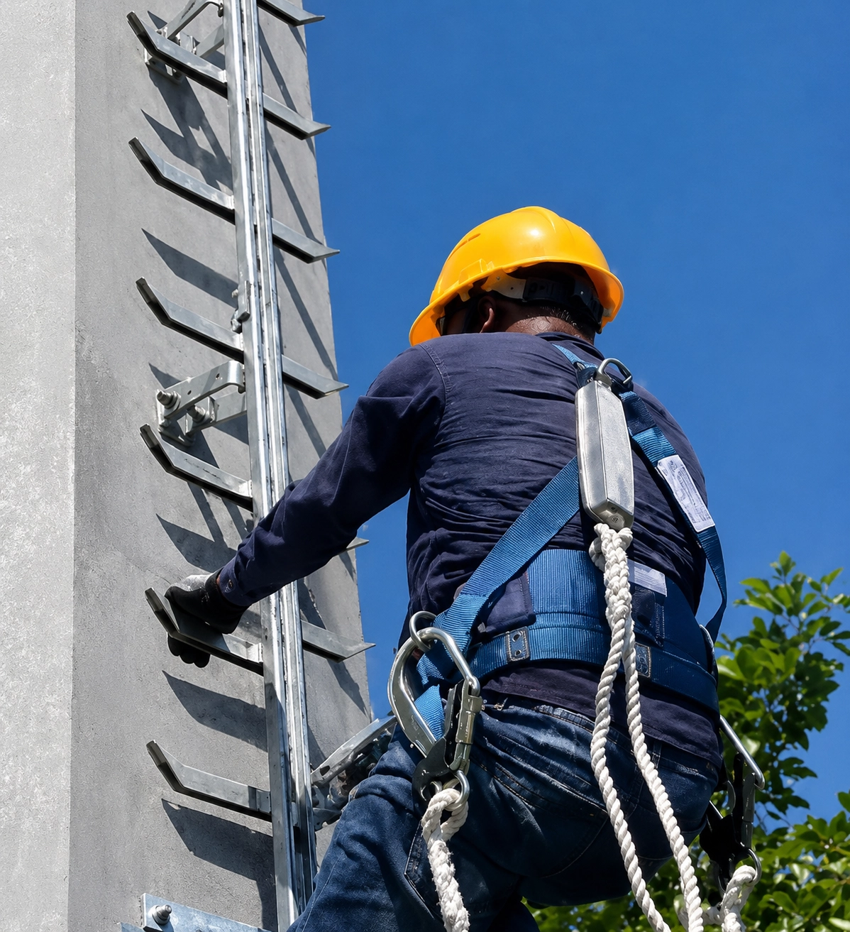 Fall safe ladder on octagonal tower
